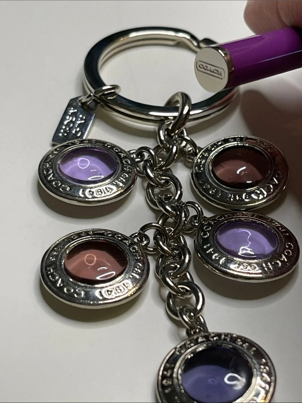 Coach Purple and Pink Round Glass Charm Keychain - Picture 3 of 5